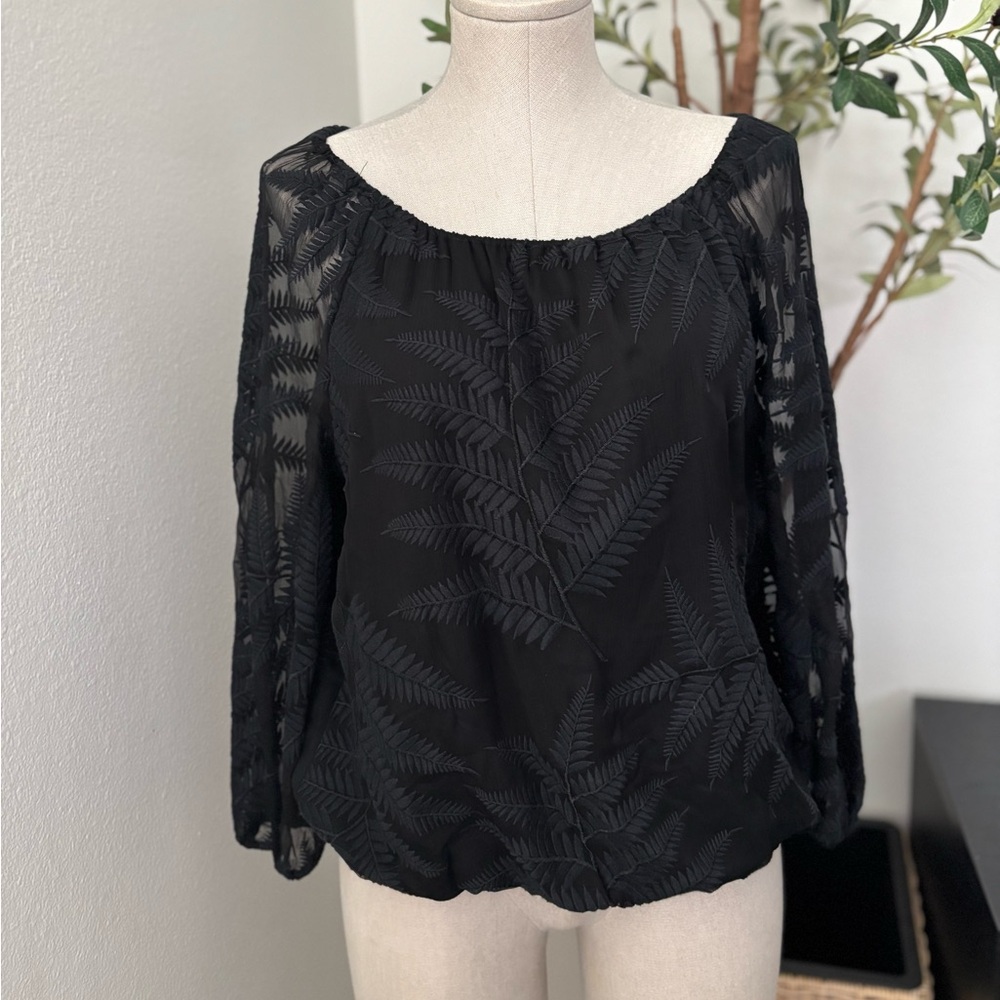 Alice + Olivia Black Leaf Pattern Blouse - image 1
